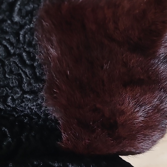 Vintage Mink Fur Trimmed with Mink Cuffs Black Curly Lamb coat Small. - Picture 2 of 8